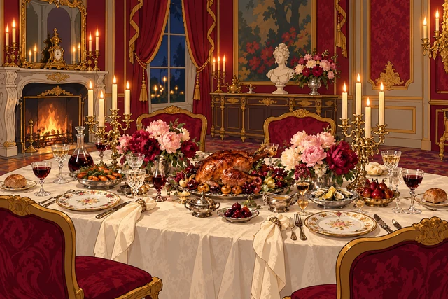 The $400 Dinner Party: Four Guests, No Evidence of a Budget in an opulent palace scene, with realistic food and original animated characters.