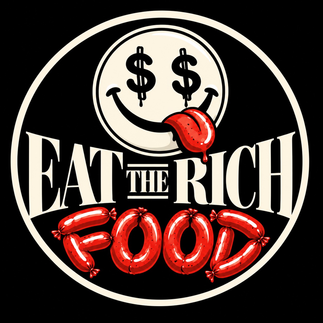 EAT THE RICH FOOD red and ivory official badge